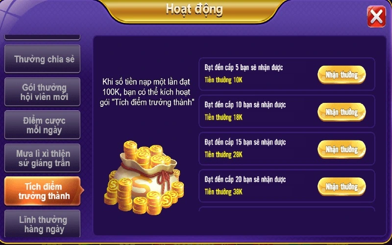 Tích điểm trưởng thành nhận thưởng siêu HOT